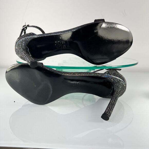 Nina Dayzee Heel Sandals Rhinestone Ankle Strap Black Iridescent - Picture 6 of 8